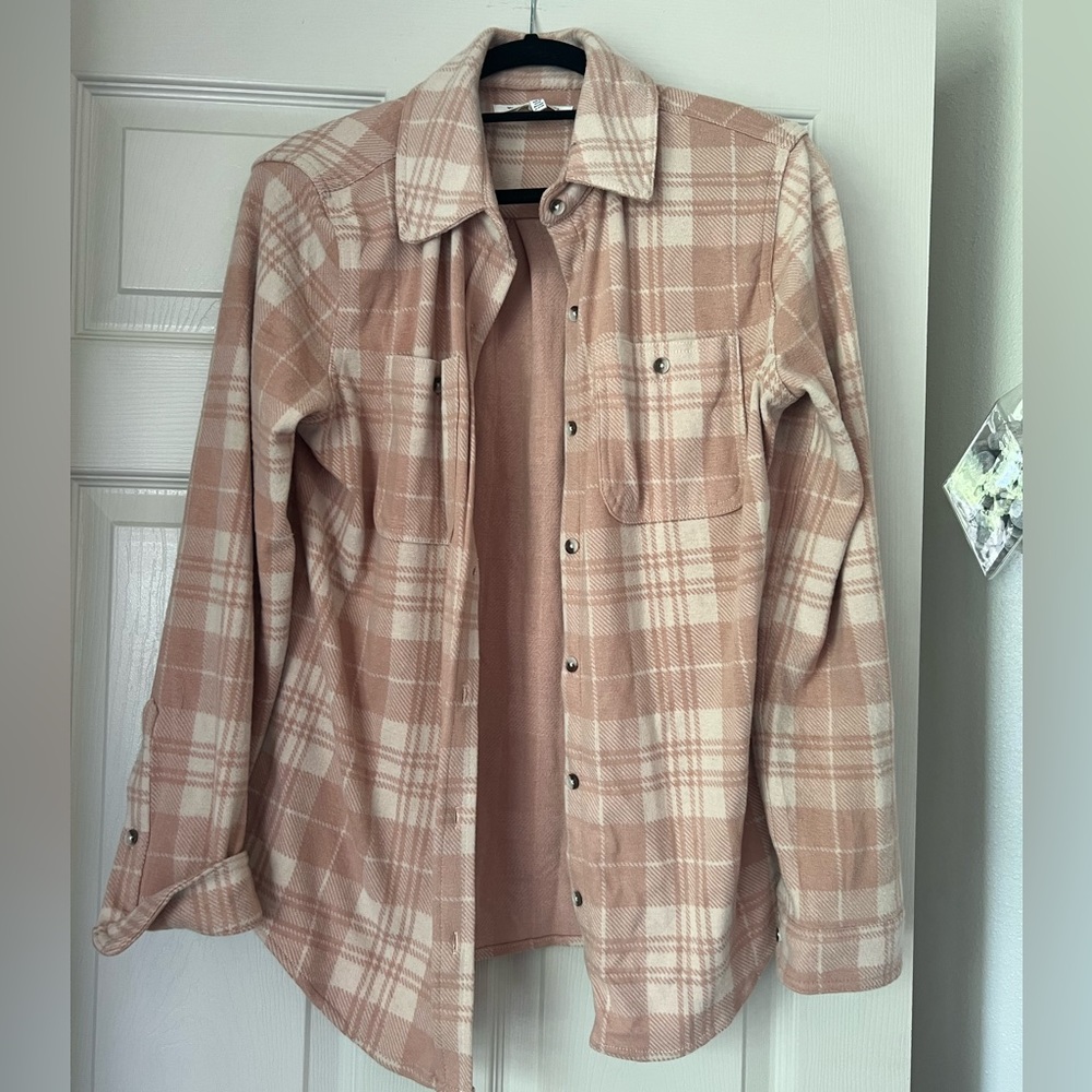 Pink and white checked flannel medium